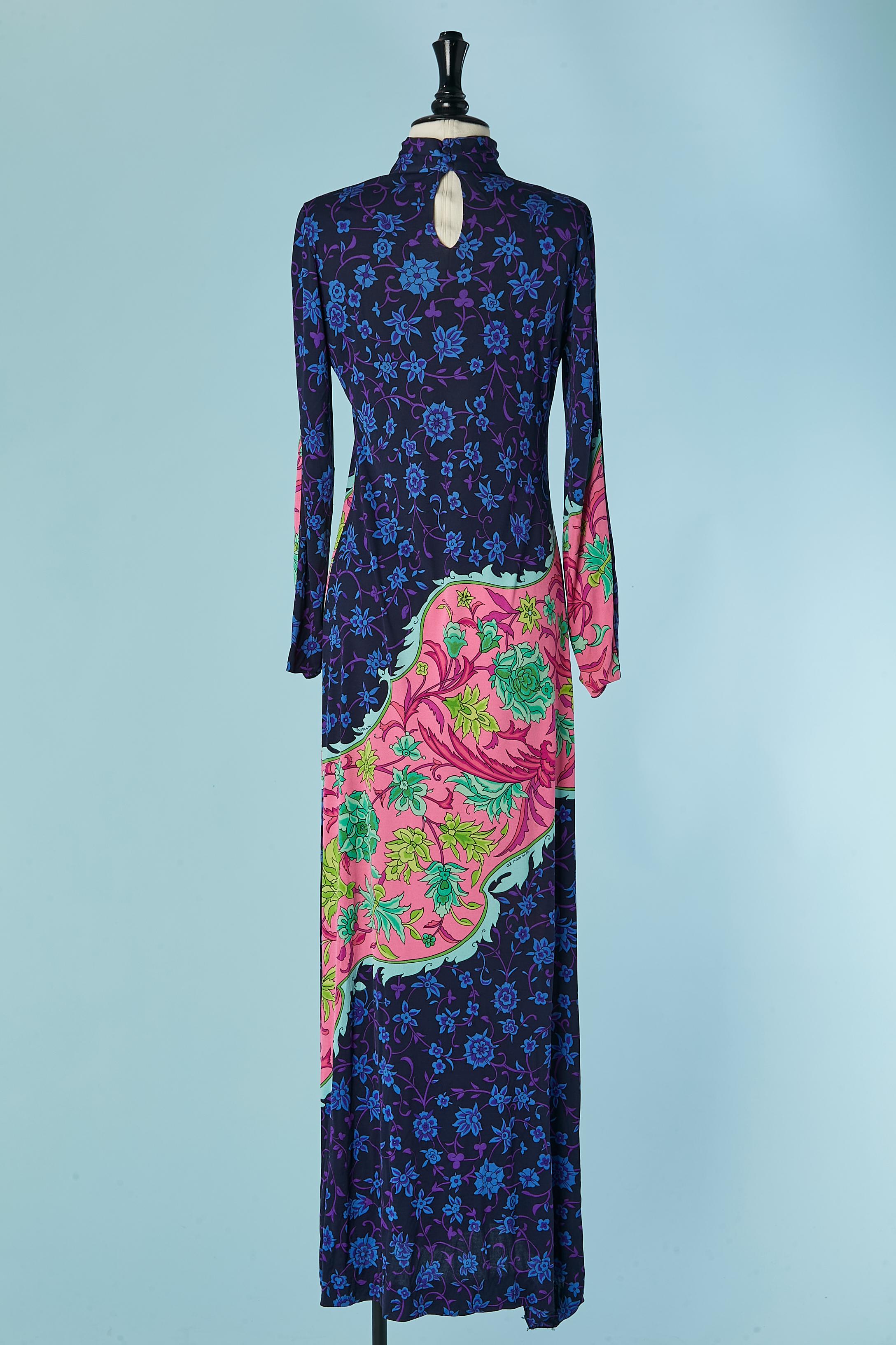 Long printed silk jersey dress DE PARISINI Circa 1960's For Sale 1