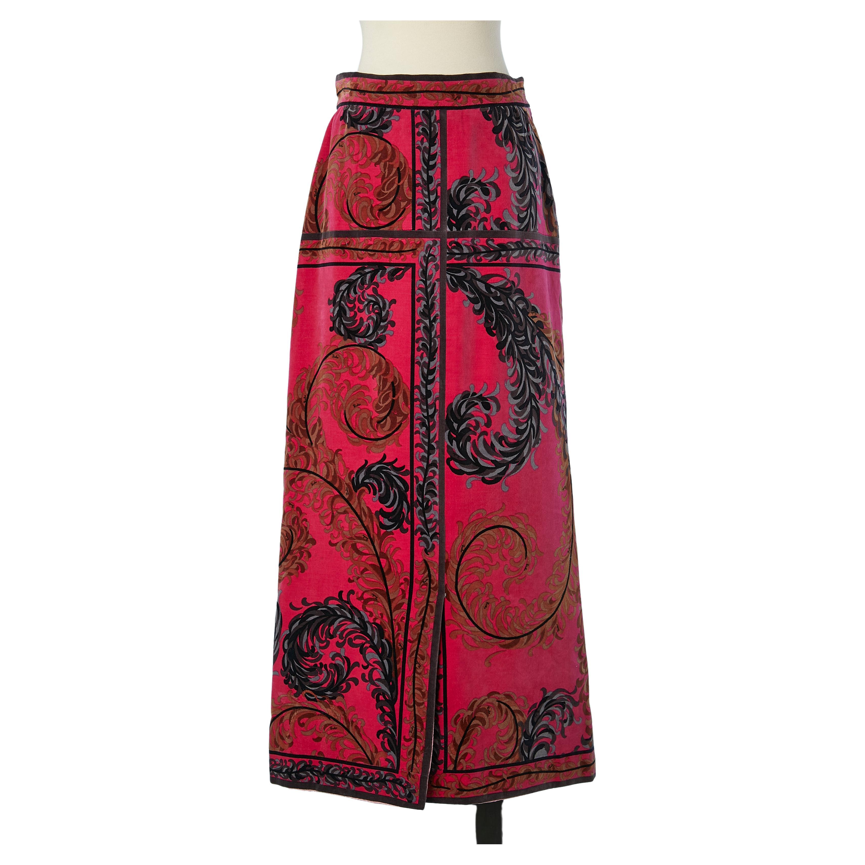 Long printed velvet skirt with split in the middle front Emilio Pucci for Saks  For Sale