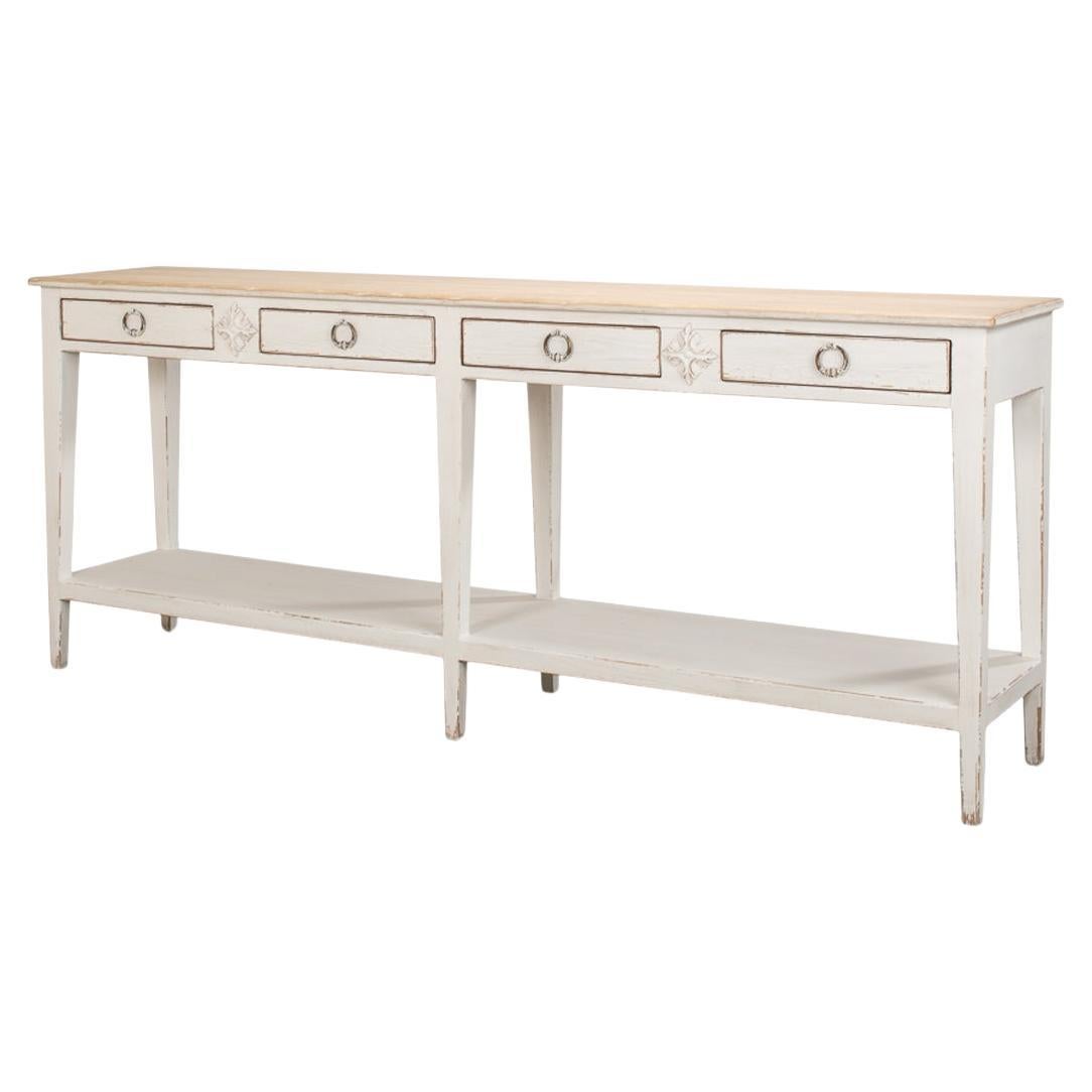 Long Provincial White Painted Hall Table For Sale
