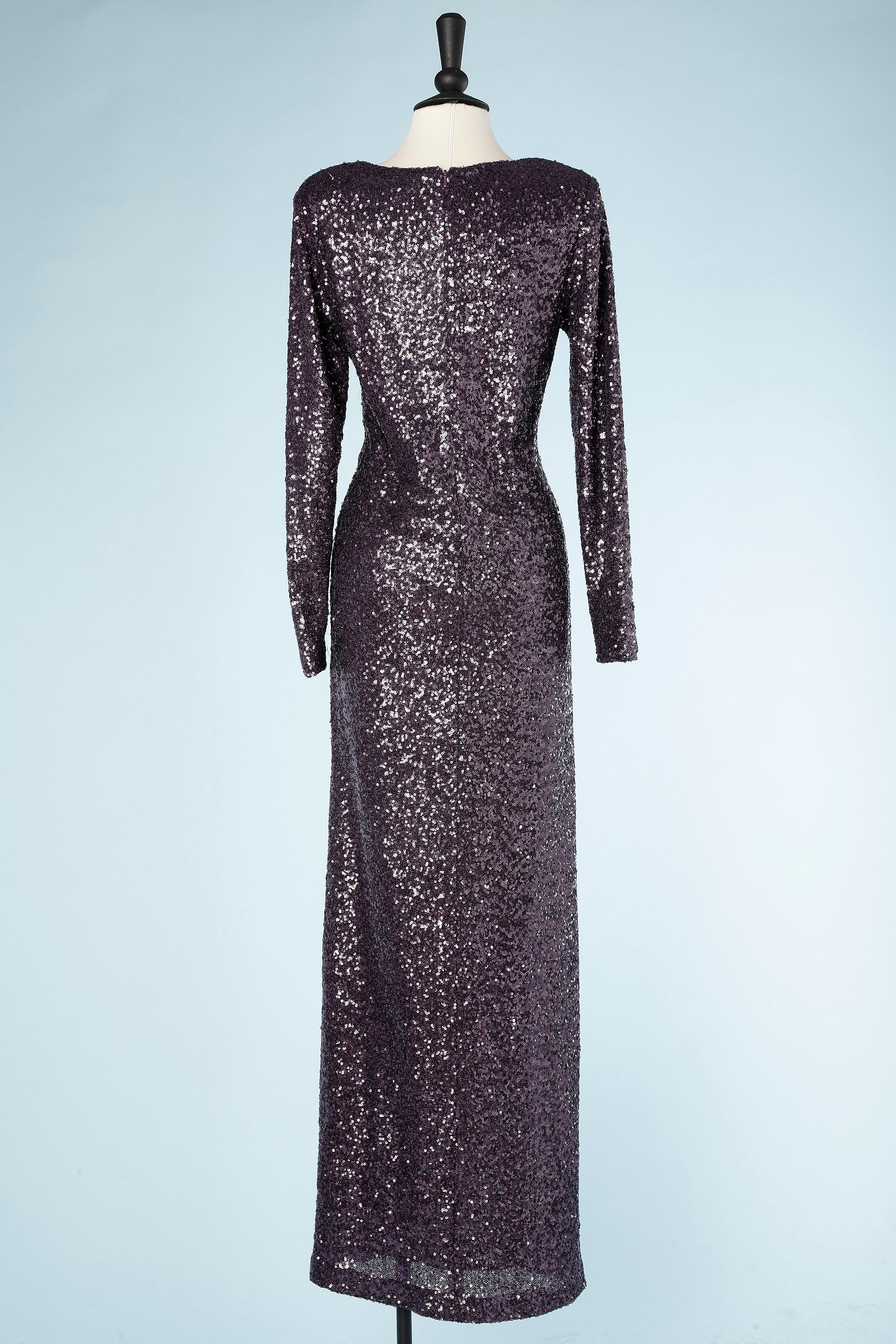Black Long purple sequin draped evening dress Lorcan  For Sale