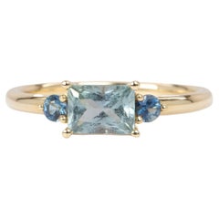 Long Rectangle Montana Sapphire Three-Stone 14K Yellow Gold Engagement Ring