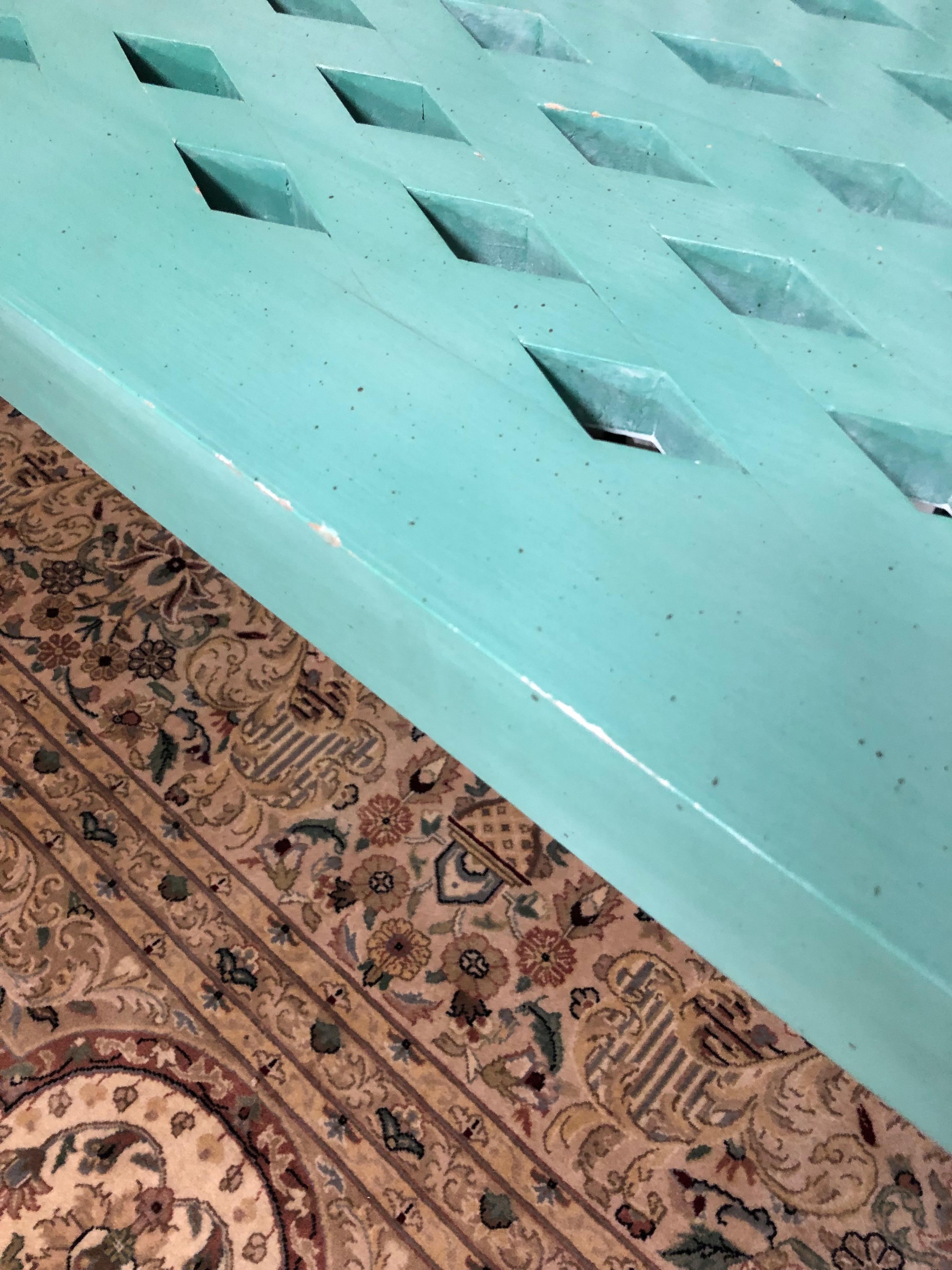 Long Rectangular Mid-Century Modern Aqua Turquoise Painted Console Table 5