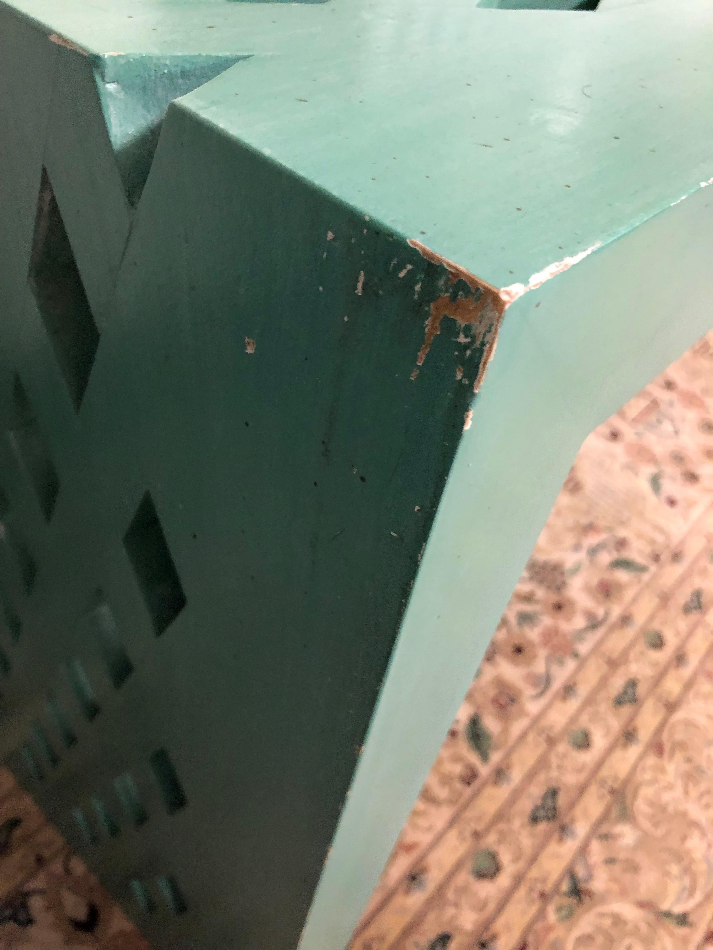 American Long Rectangular Mid-Century Modern Aqua Turquoise Painted Console Table