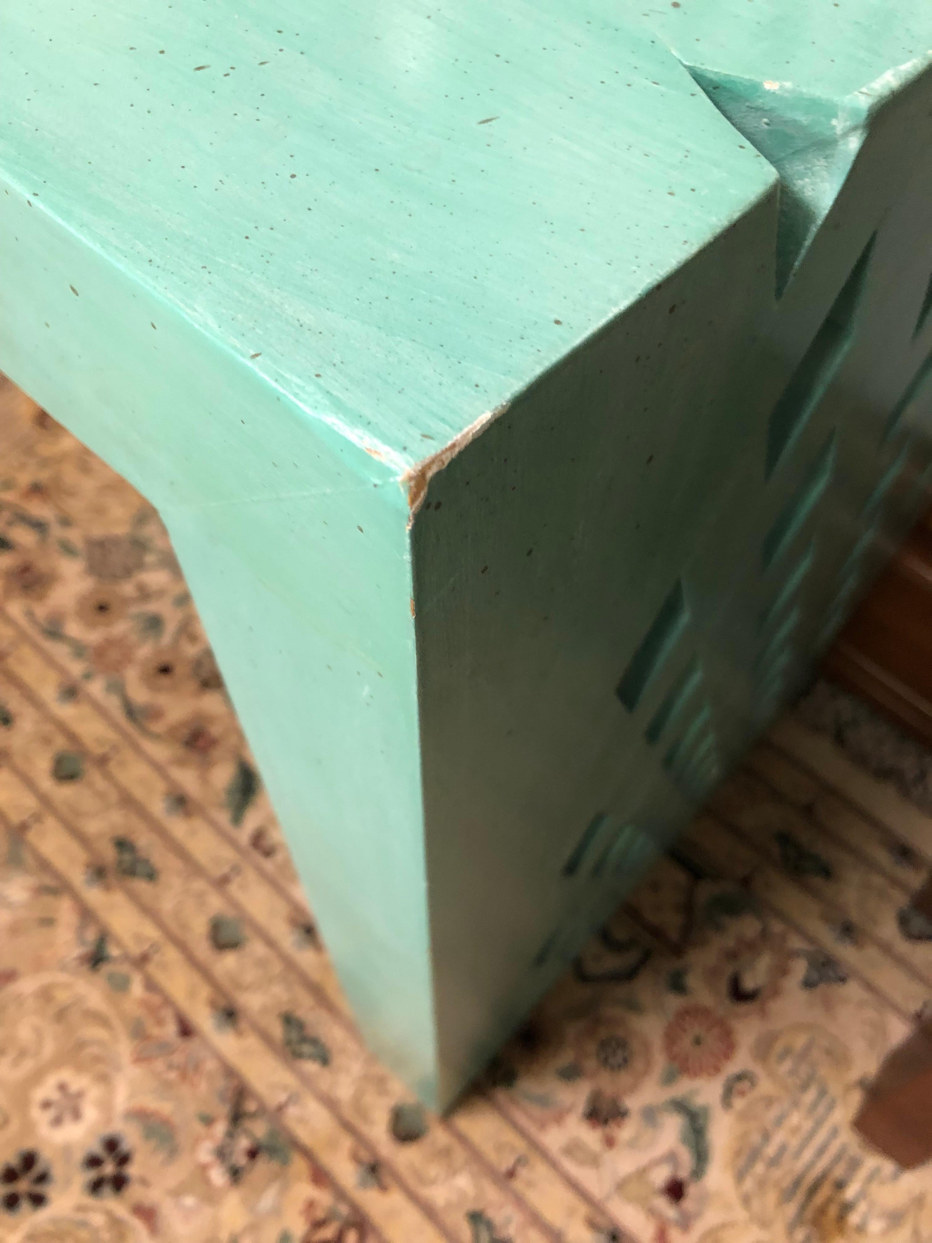 Long Rectangular Mid-Century Modern Aqua Turquoise Painted Console Table 2