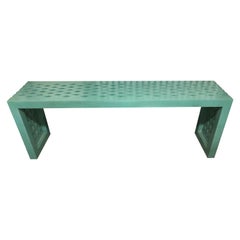 Long Rectangular Mid-Century Modern Aqua Turquoise Painted Console Table