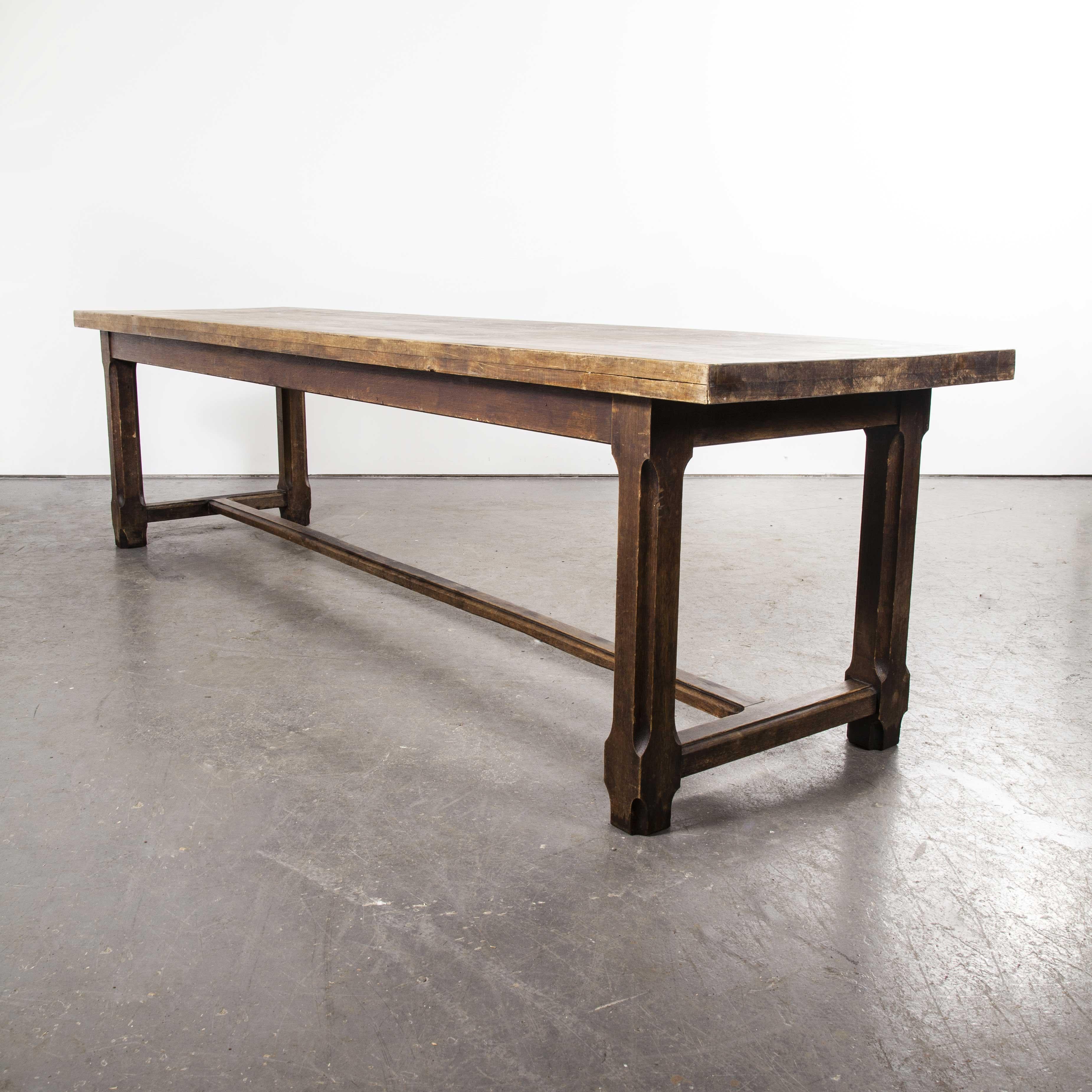 Mid-20th Century Long Rectangular Oak and Birch French Refectory Dining Table