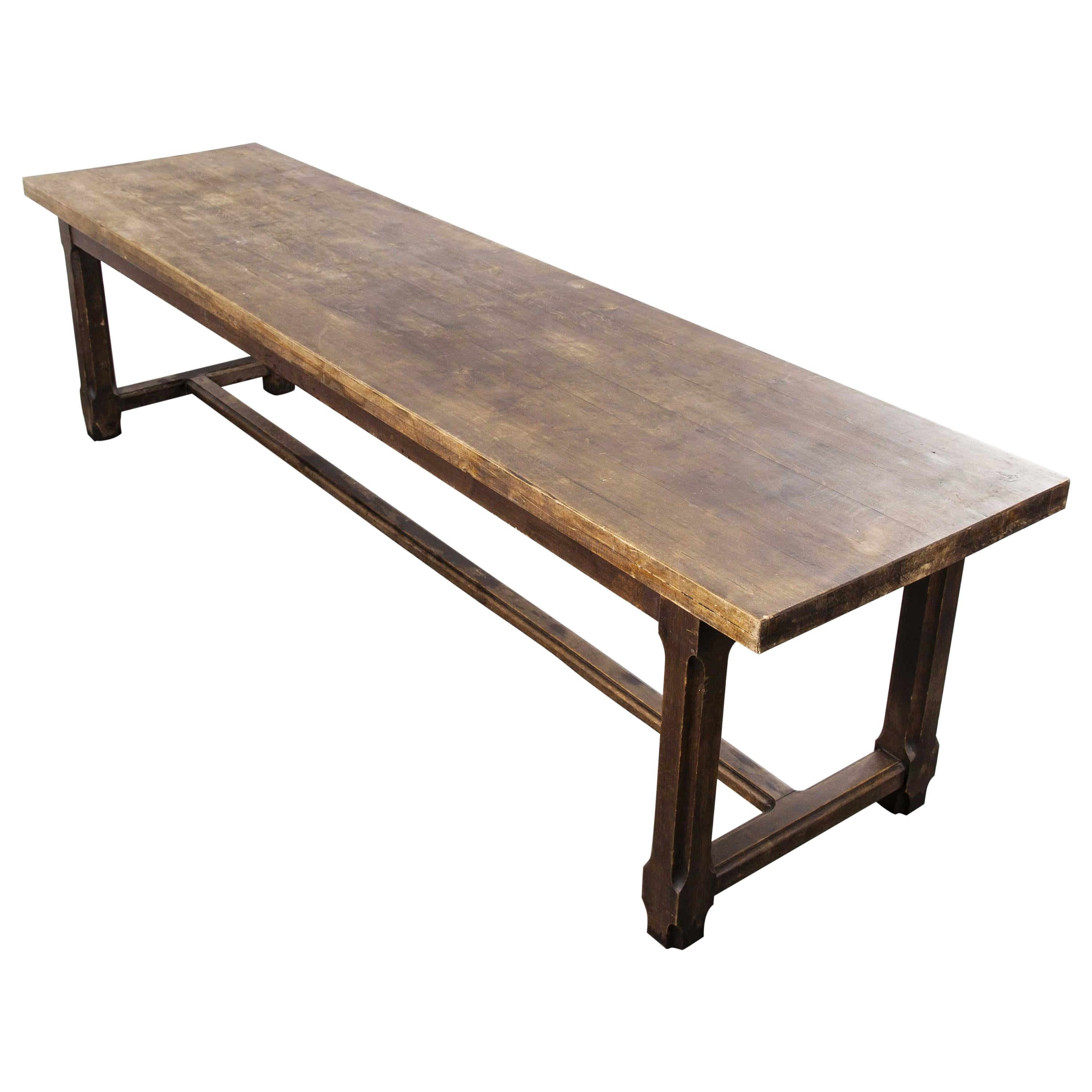 Long Rectangular Oak and Birch French Refectory Dining Table