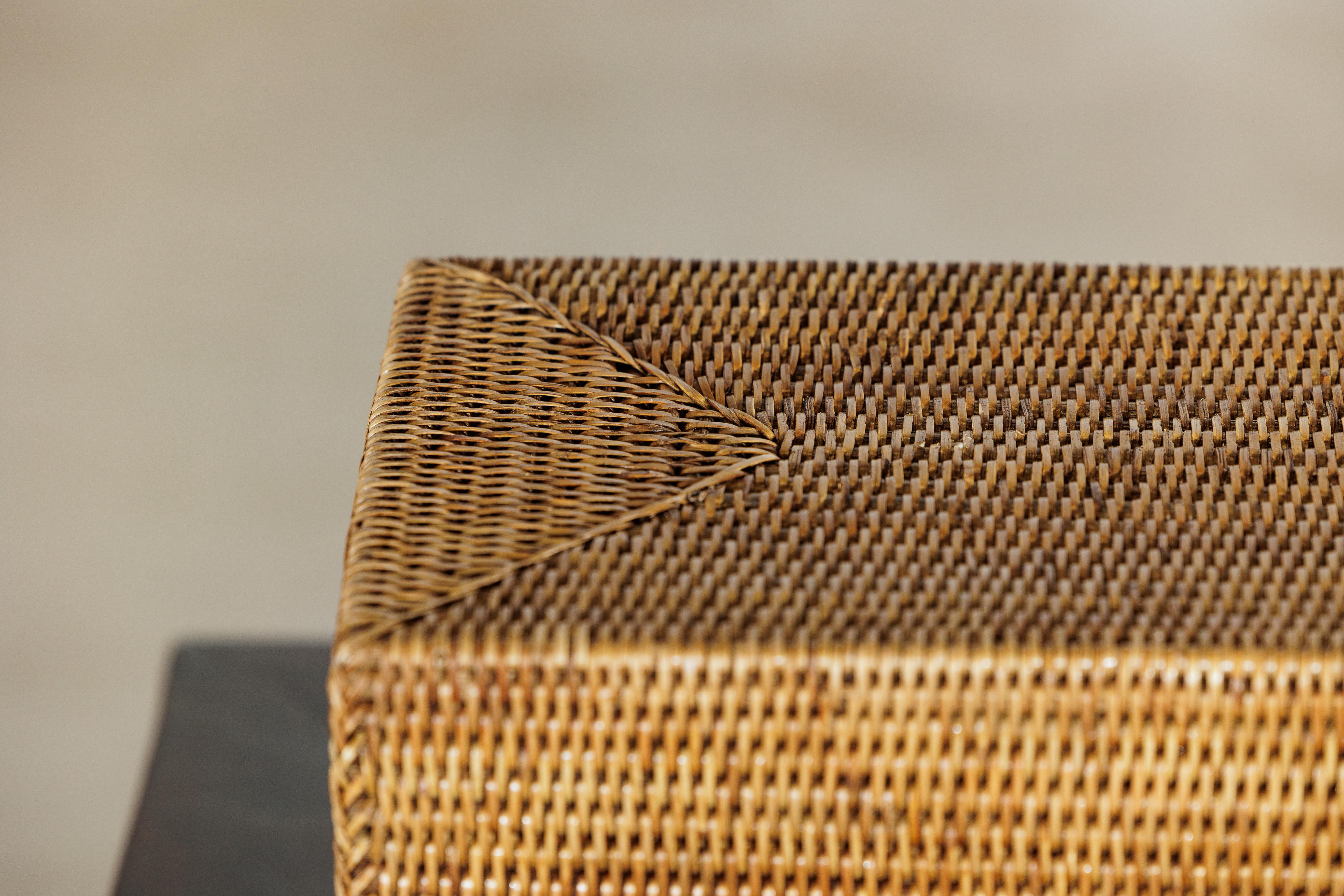 Long Rectangular Woven Rattan Lidded Box for Decorative Storage in Country Style For Sale 6