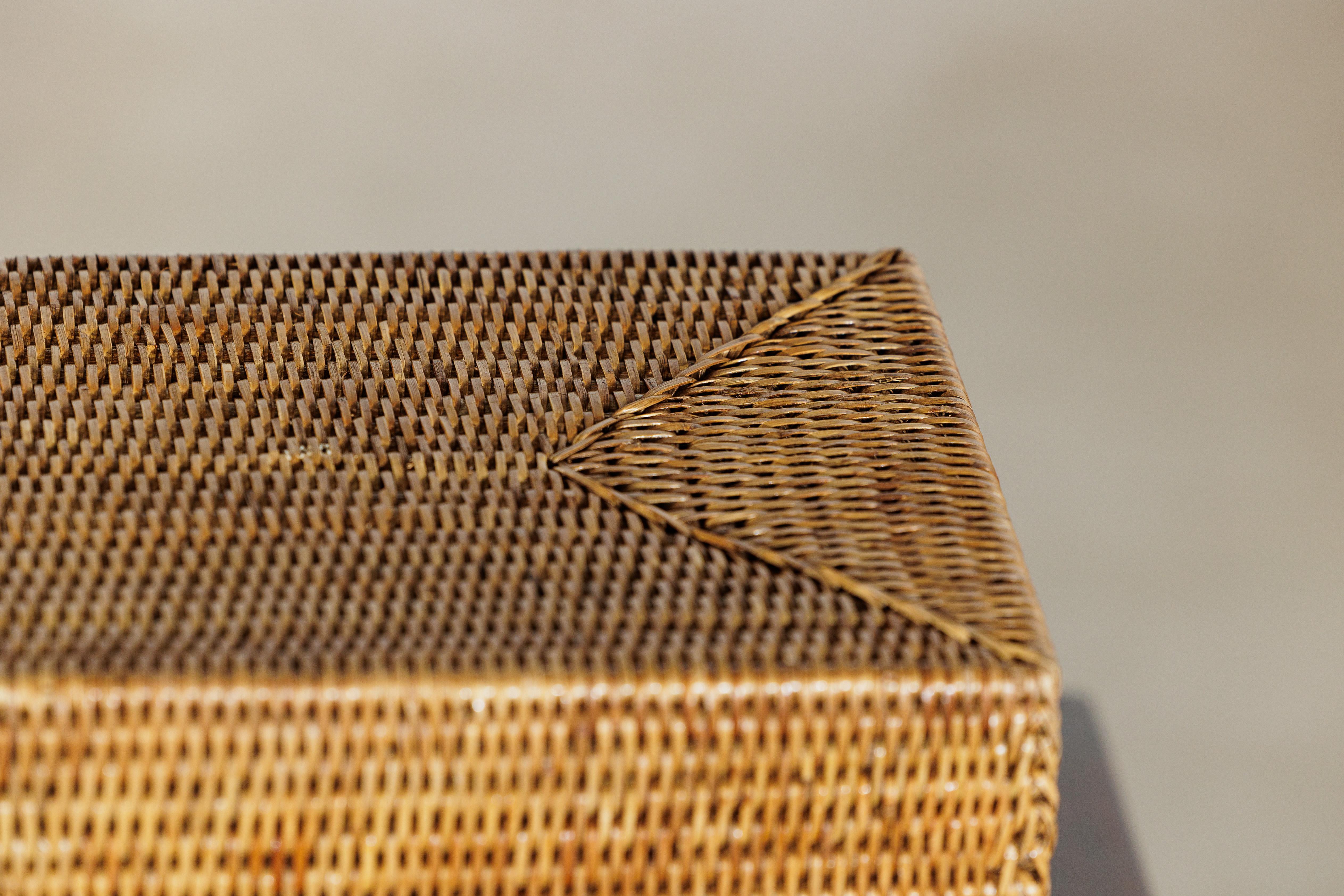 Long Rectangular Woven Rattan Lidded Box for Decorative Storage in Country Style For Sale 7
