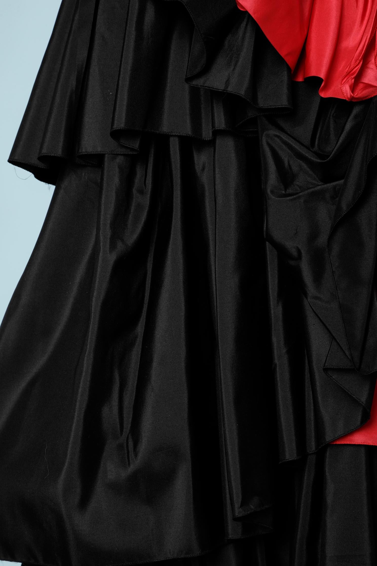 Long red and black asymmetrical evening dress Loris Azzaro Paris