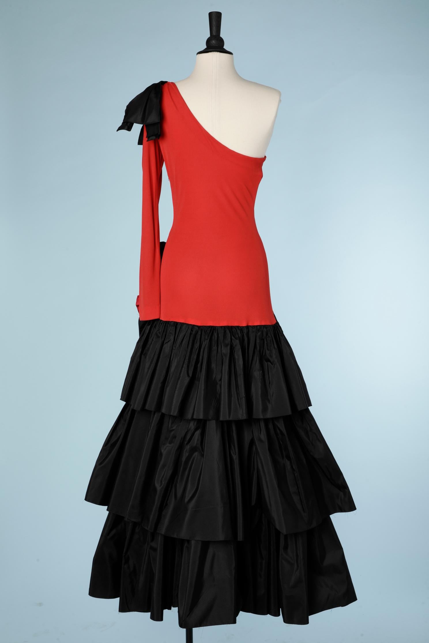 Black Long red and black asymmetrical  evening dress Loris Azzaro Paris  For Sale