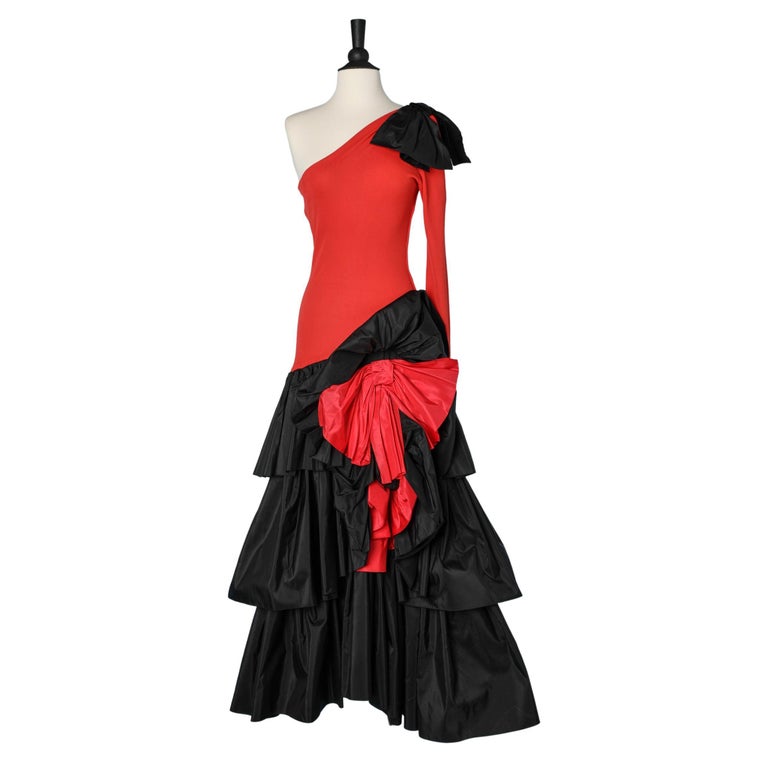 Long red and black asymmetrical evening dress Loris Azzaro Paris For Sale  at 1stDibs | red and black dress, azzaro red, red asymmetrical dress