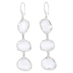 Long Rock Crystal Pebble Drop Earrings In Sterling Silver