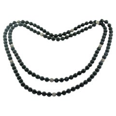 Long Rope Black onyx Necklace With Pave Diamond Ball