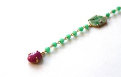 Long Rosario Necklace Emerald Tourmaline Jade Star Ruby 18 Karat Gold