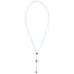 Lange Rosario-Halskette, Smaragd, Turmalin, Jade, Stern-Rubin, 18 Karat Gold