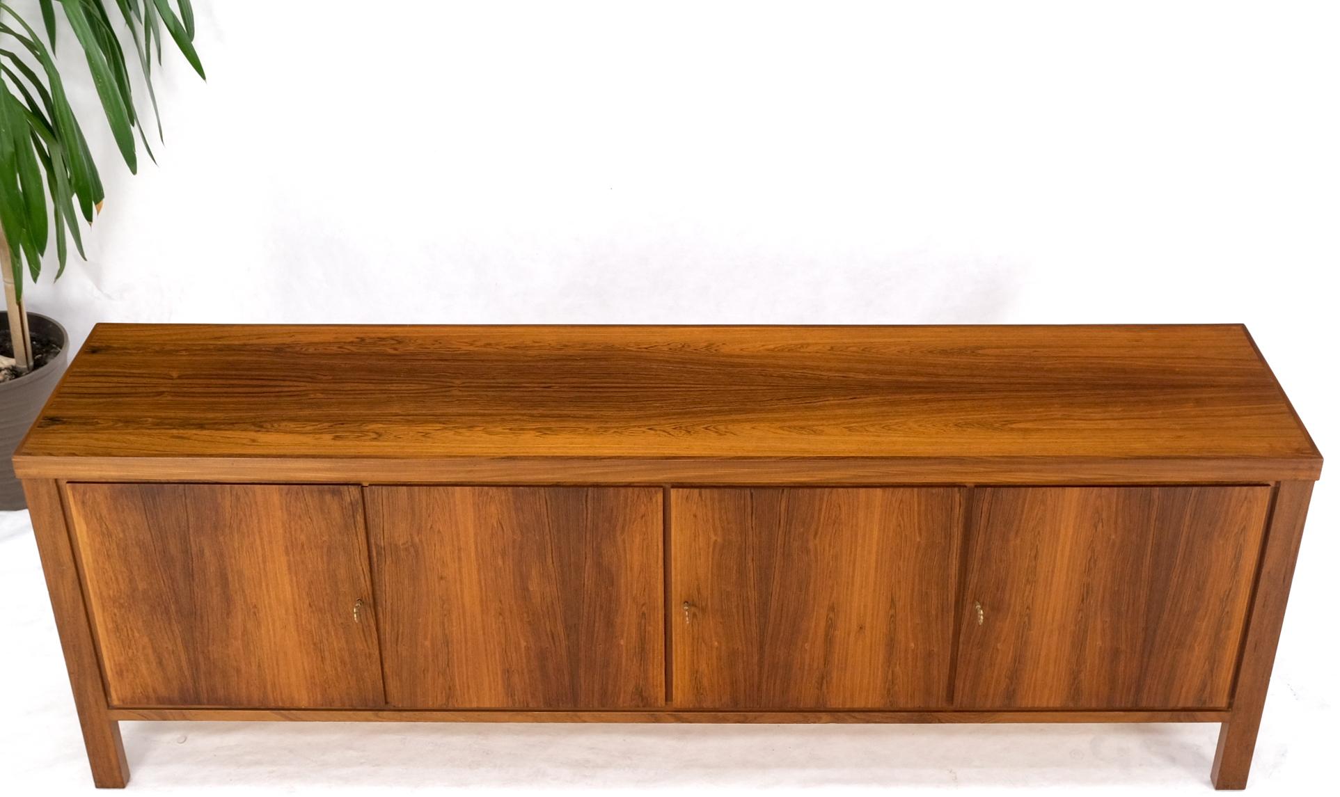 Long Rosewood Danish Mid-Century Modern 4 Doors Drawers Credenza Finished Back For Sale 8