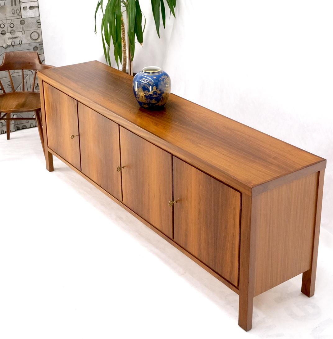 Long Rosewood Danish Mid-Century Modern 4 Doors Drawers Credenza Finished Back In Good Condition For Sale In Rockaway, NJ