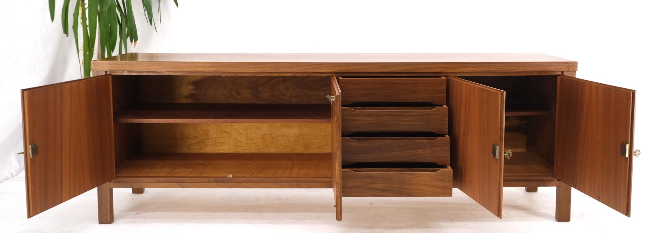 Long Rosewood Danish Mid-Century Modern 4 Doors Drawers Credenza Finished Back For Sale 1