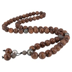 Long Rosewood/ Diamond/ Tahiti Pearl Bead Necklace