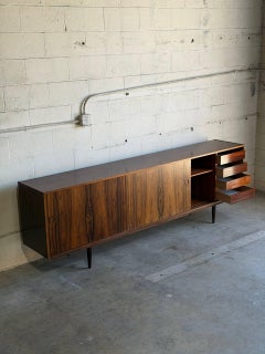 Long Rosewood Sideboard Buffet with Sliding Doors Crafted in Denmark MCM 1960s