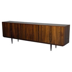 Long Rosewood Sideboard Buffet with Sliding Doors Crafted in Denmark MCM 1960s