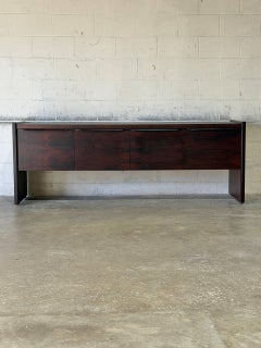 Long Rosewood Sideboard Credenza with 4 Pull-Out Drawers Danish Vintage 1970s