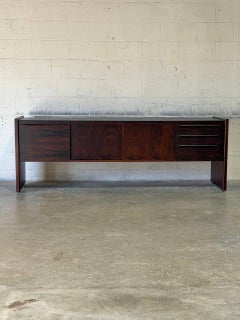Long Rosewood Sideboard Credenza with Doors and Drawers Danish Vintage 1970s