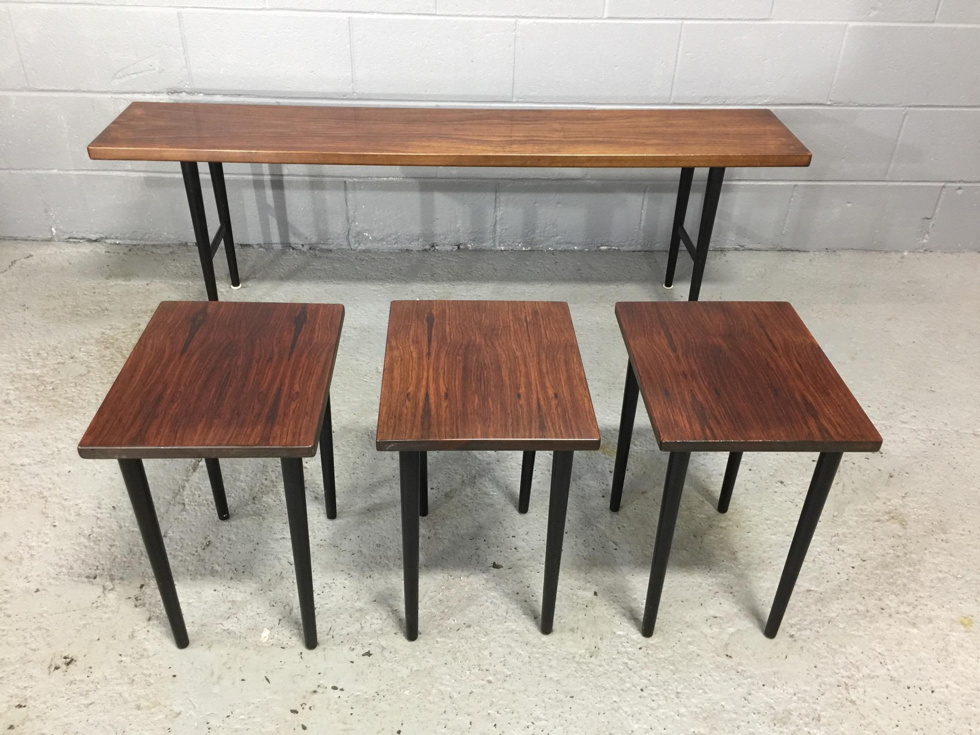 Long Rosewood Table with 3 Small Nesting Tables 3
