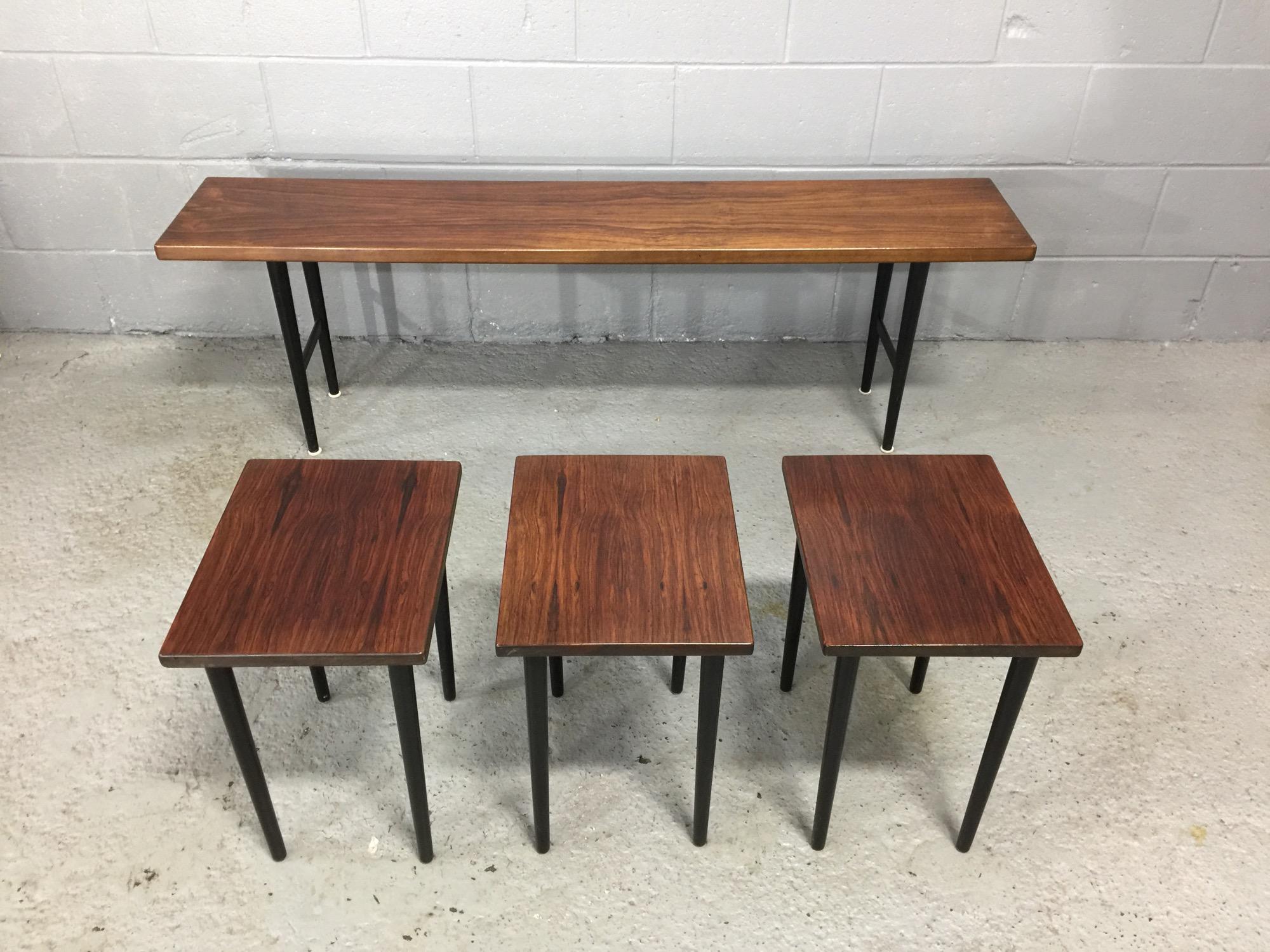Long Rosewood Table with 3 Small Nesting Tables 4