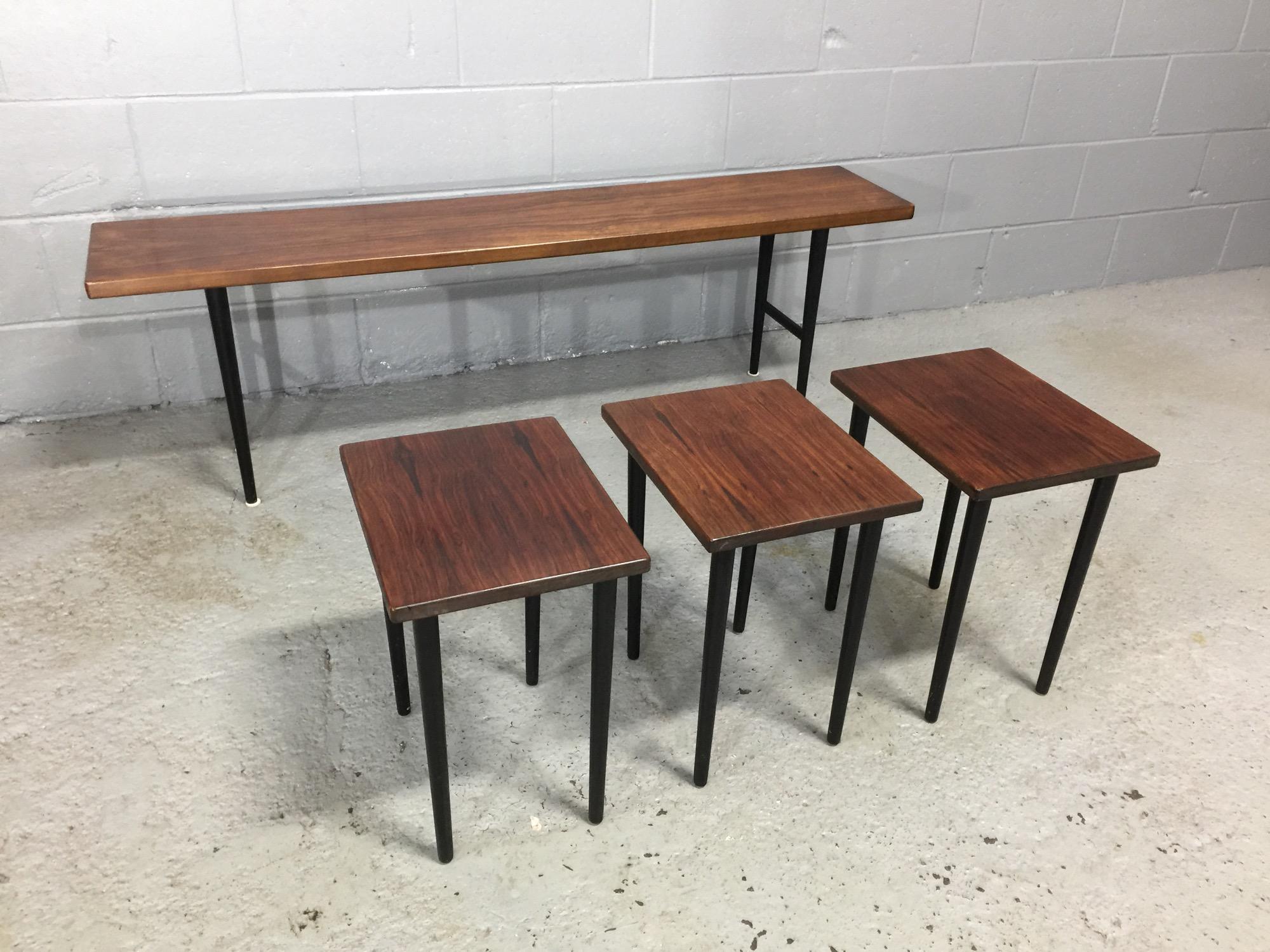 Long Rosewood Table with 3 Small Nesting Tables 5