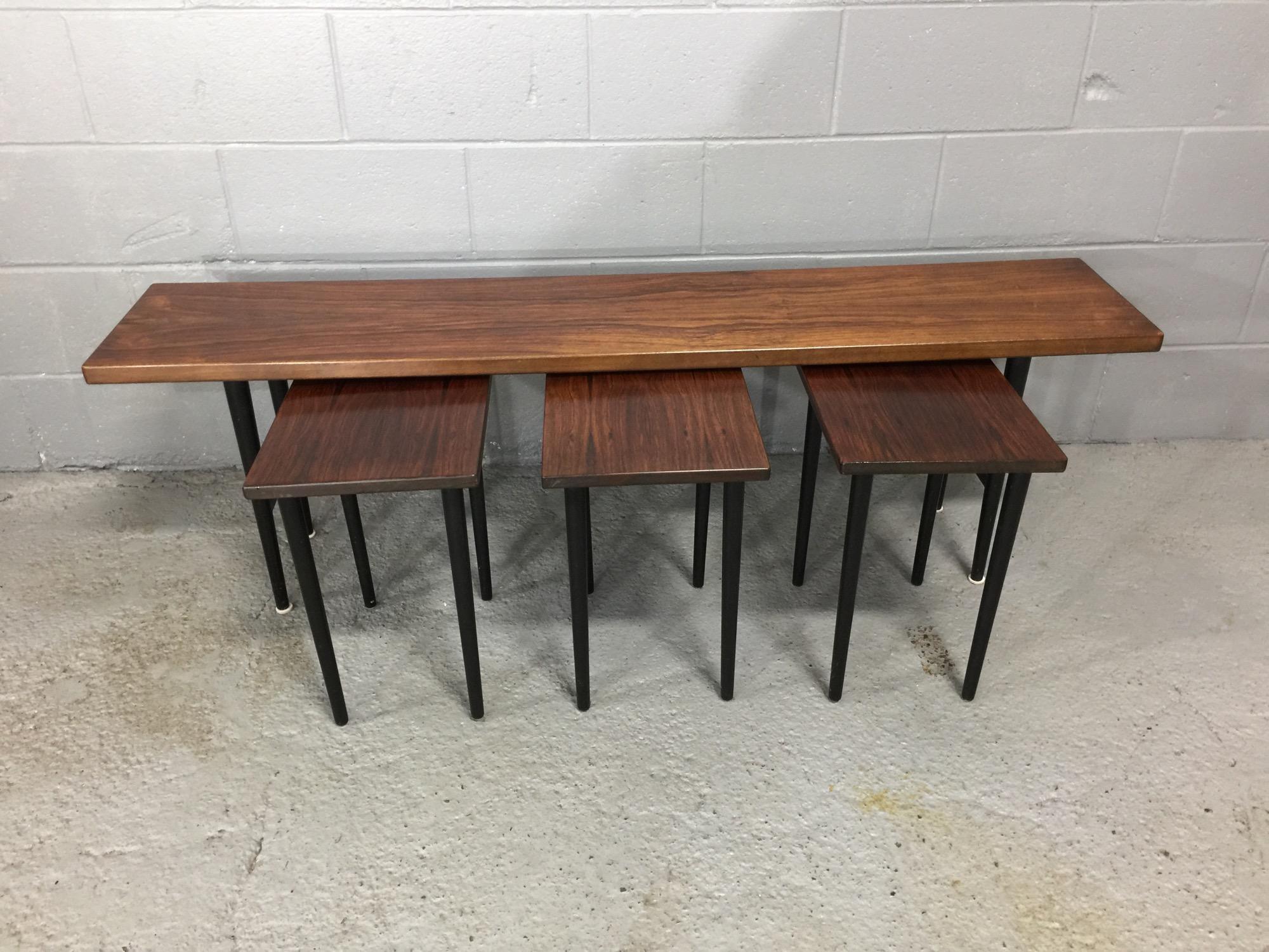 Long Rosewood Table with 3 Small Nesting Tables 6