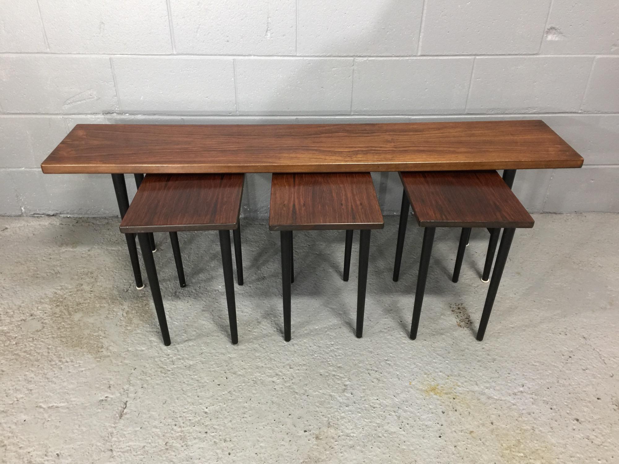 Long Rosewood Table with 3 Small Nesting Tables 7