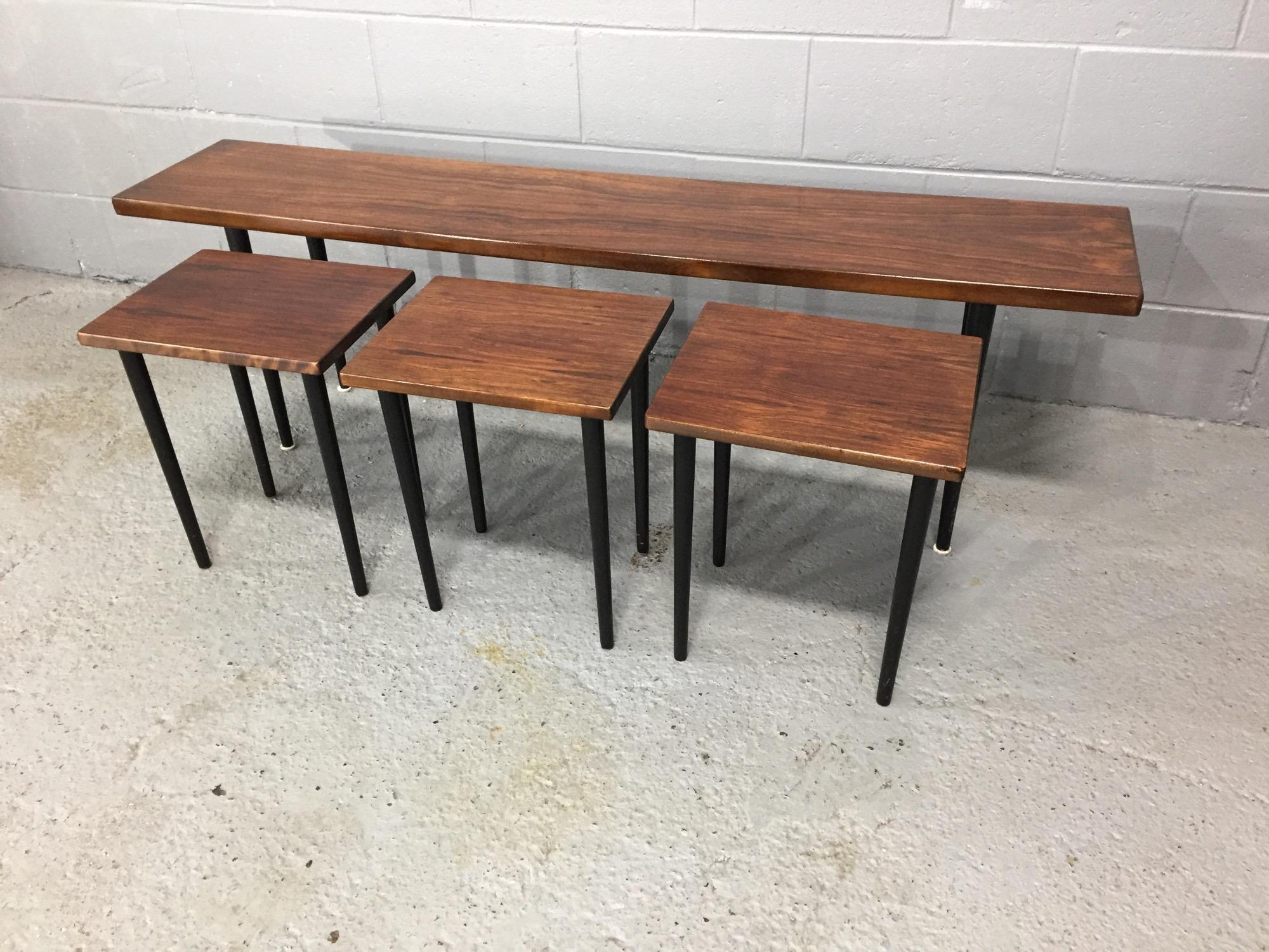 Danish Long Rosewood Table with 3 Small Nesting Tables