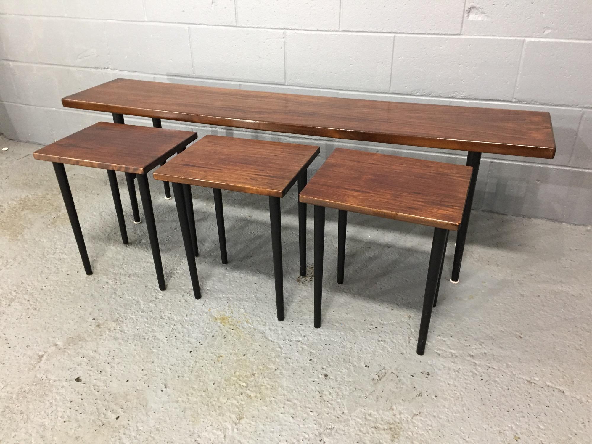 Long Rosewood Table with 3 Small Nesting Tables In Good Condition In Belmont, MA