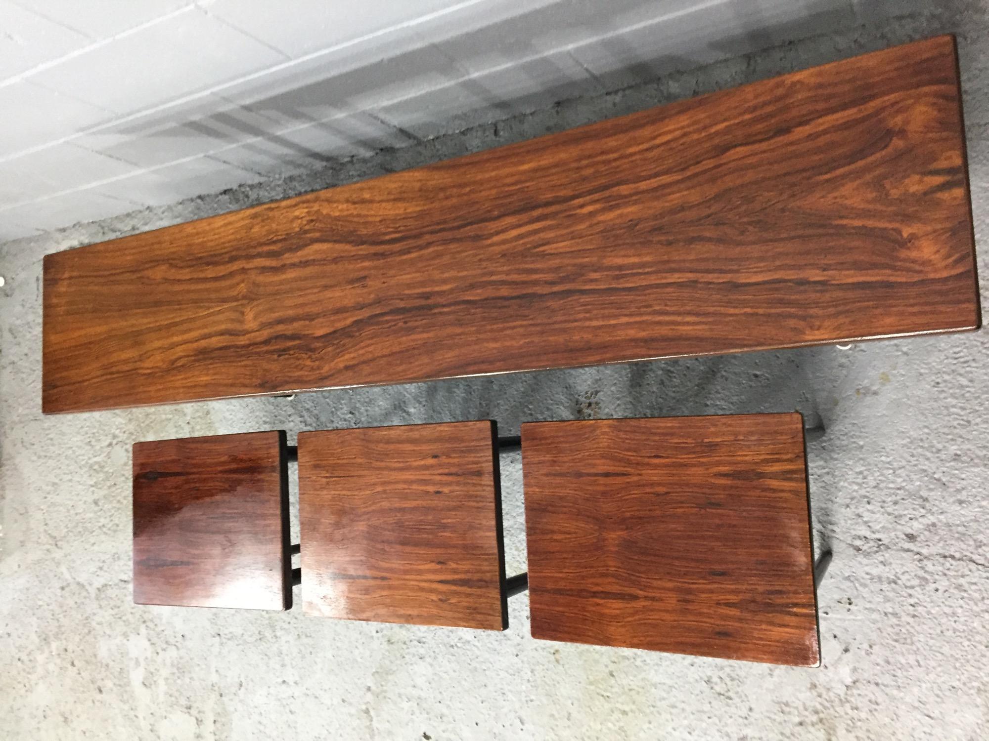 Mid-20th Century Long Rosewood Table with 3 Small Nesting Tables
