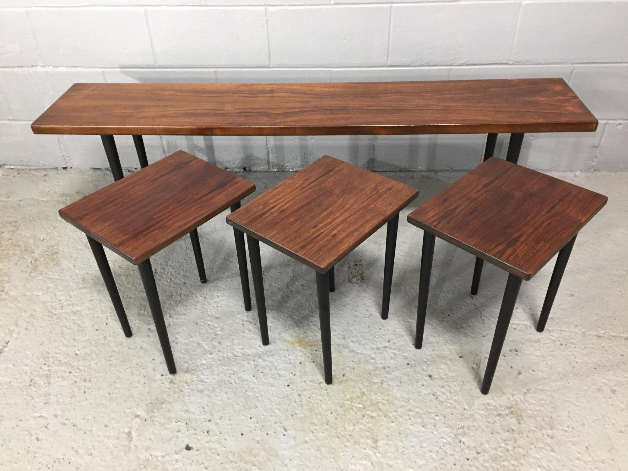 Long Rosewood Table with 3 Small Nesting Tables 1