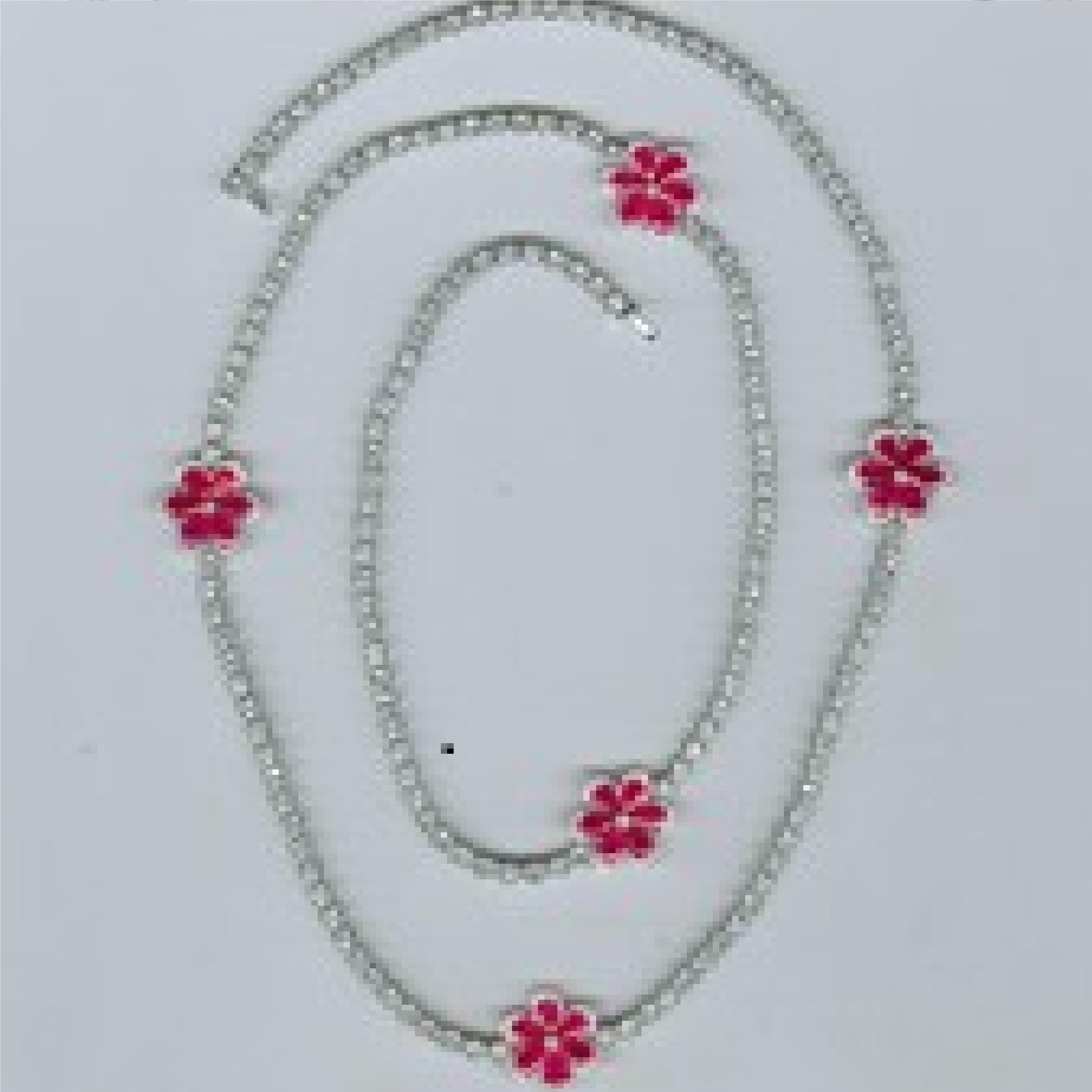 Women's or Men's Long Ruby and Diamond Necklace For Sale
