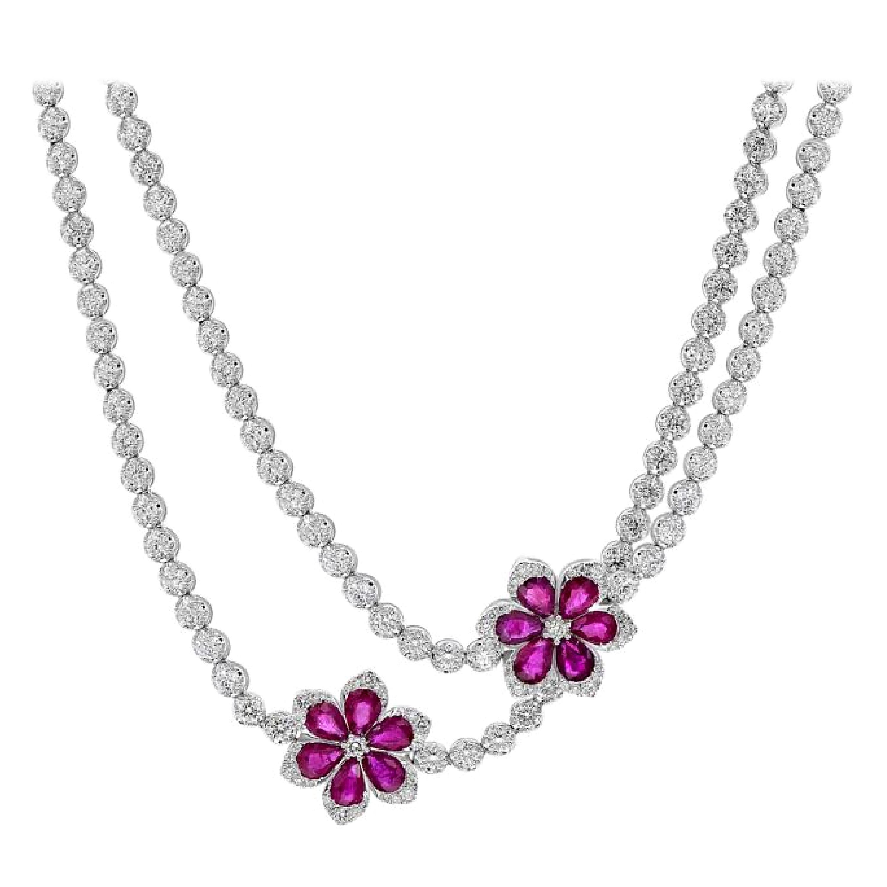 Stunning Opera length ruby and diamond necklace is 32