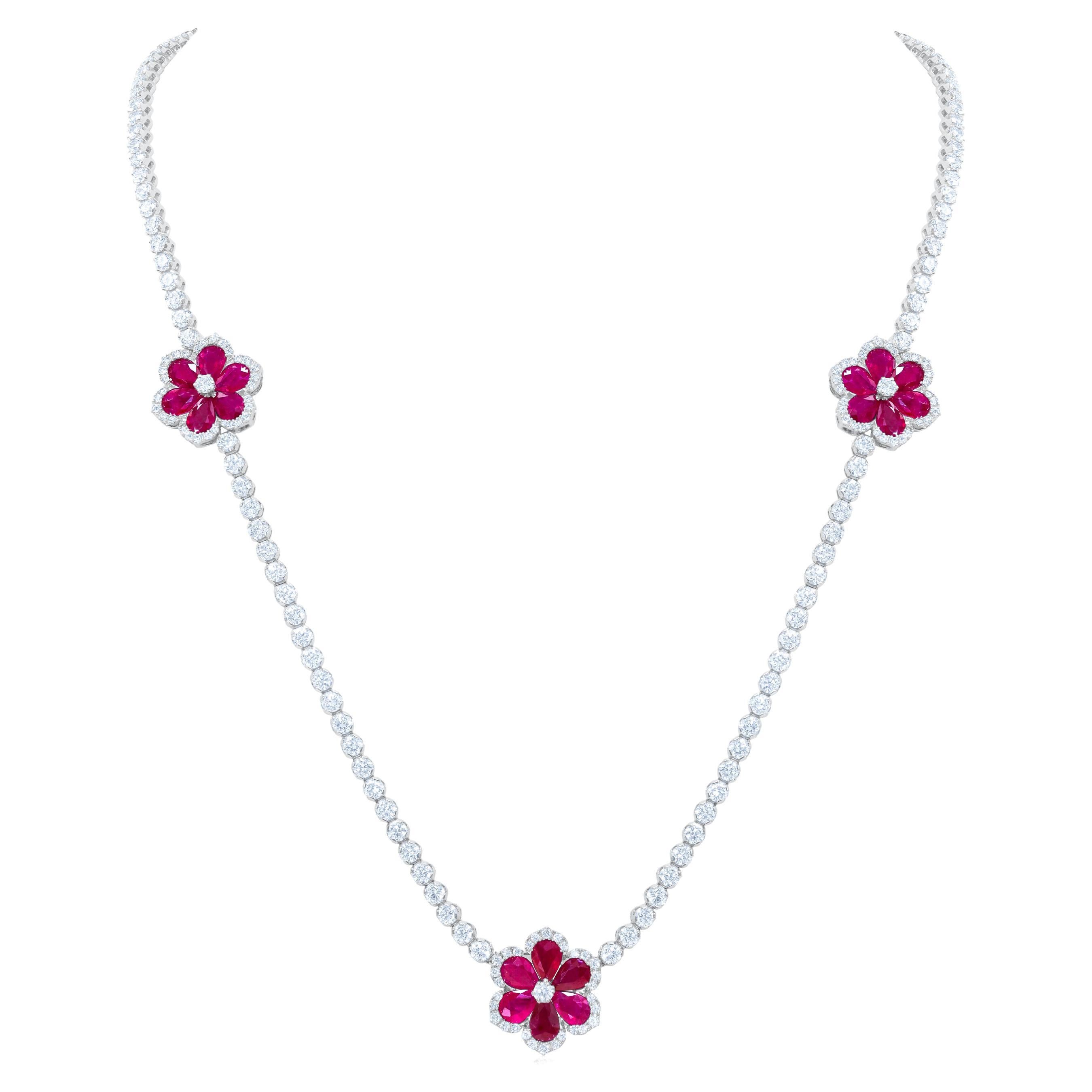 Long Ruby and Diamond Necklace For Sale