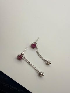 Long ruby & diamond earrings dangling earrings 14KT gold 1 inches long