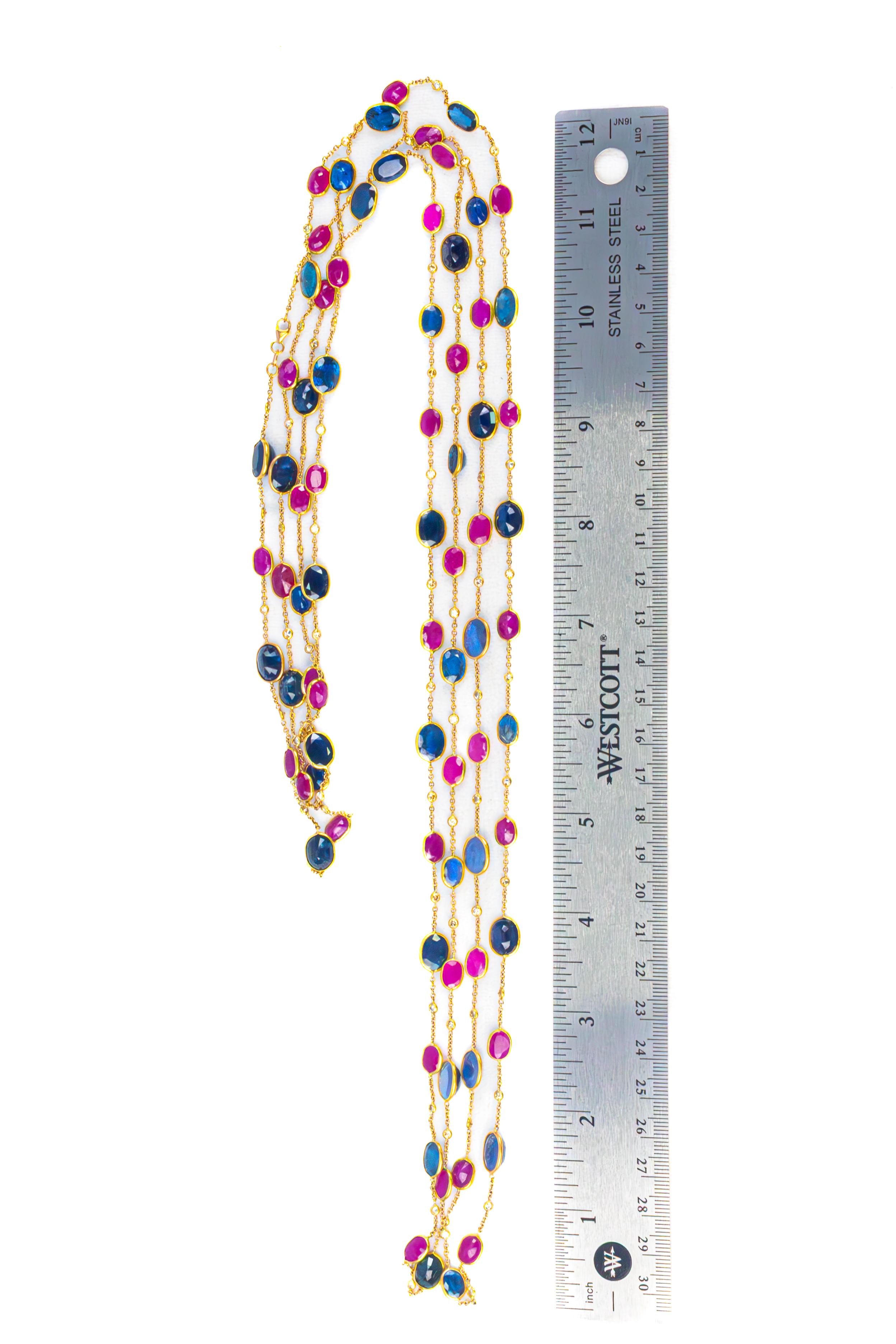 De las mujeres Collar largo de rubíes, zafiros y diamantes por metros en venta