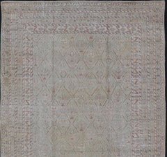 Long Rug Vintage Distressed Amritsar in Sage Green and Cognac Brown