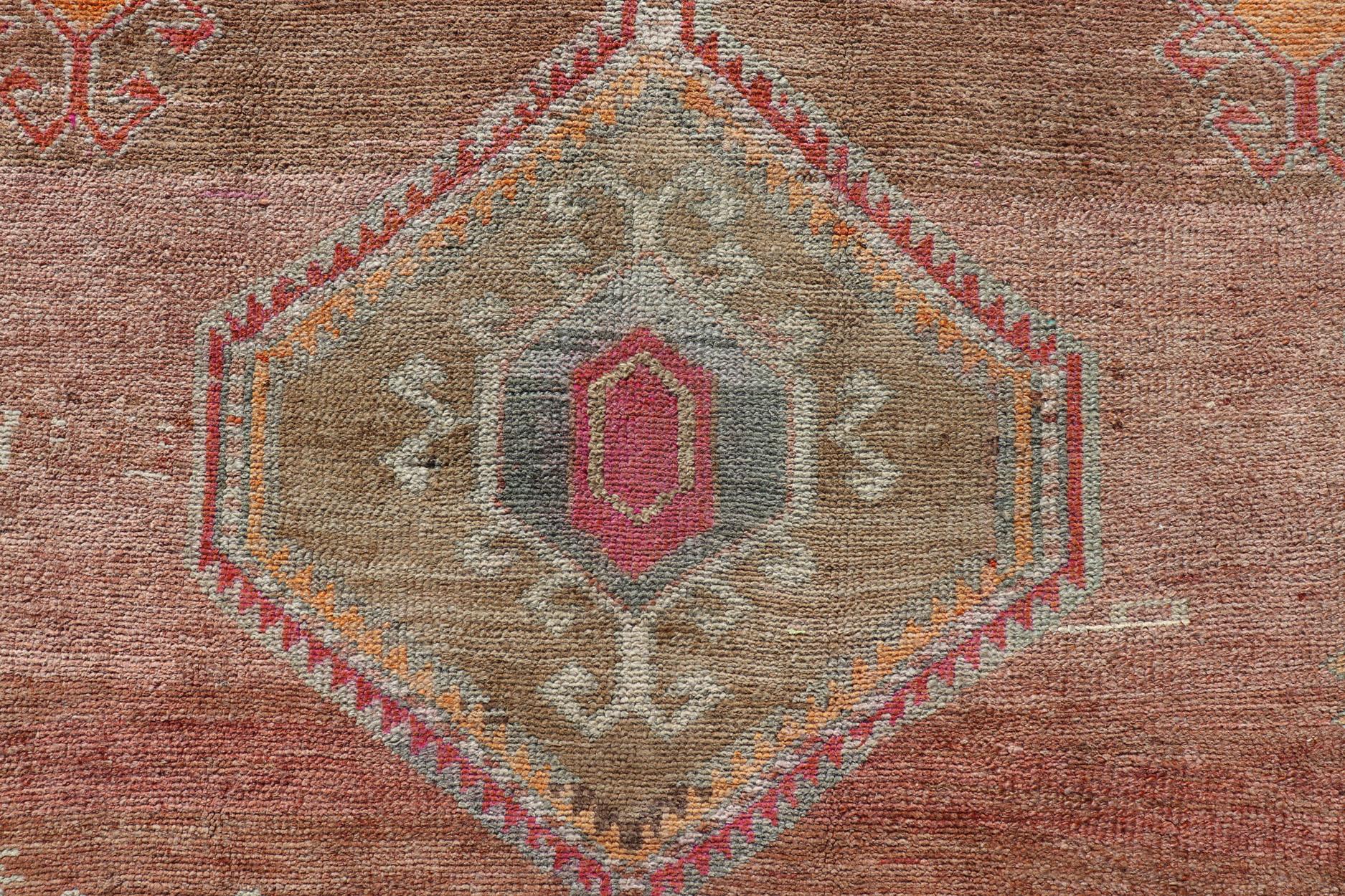 Long Rug, Vintage Turkish Gallery Rug with Tribal Design in Variegated Red For Sale 10