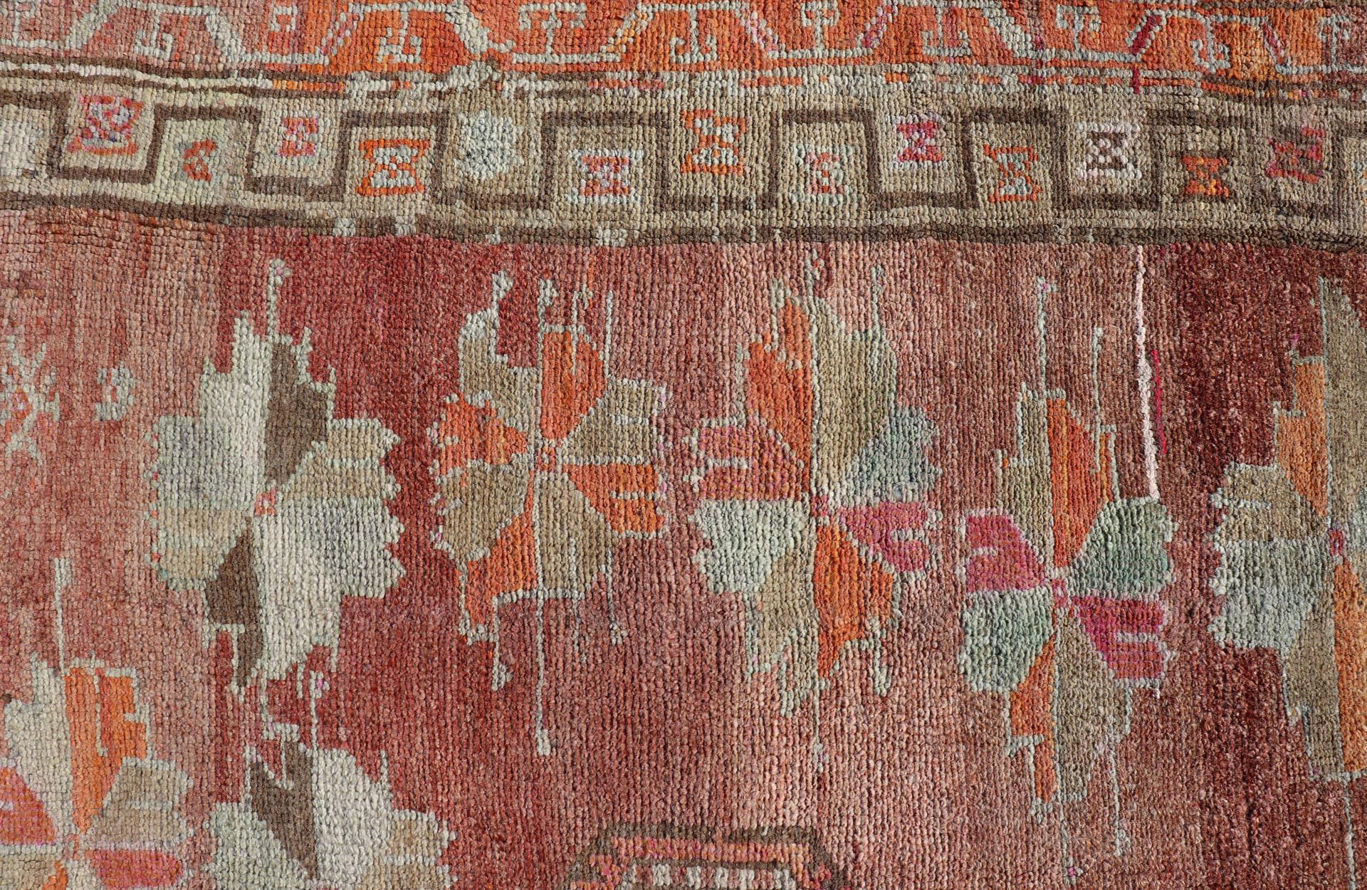Wool Long Rug, Vintage Turkish Gallery Rug with Tribal Design in Variegated Red For Sale