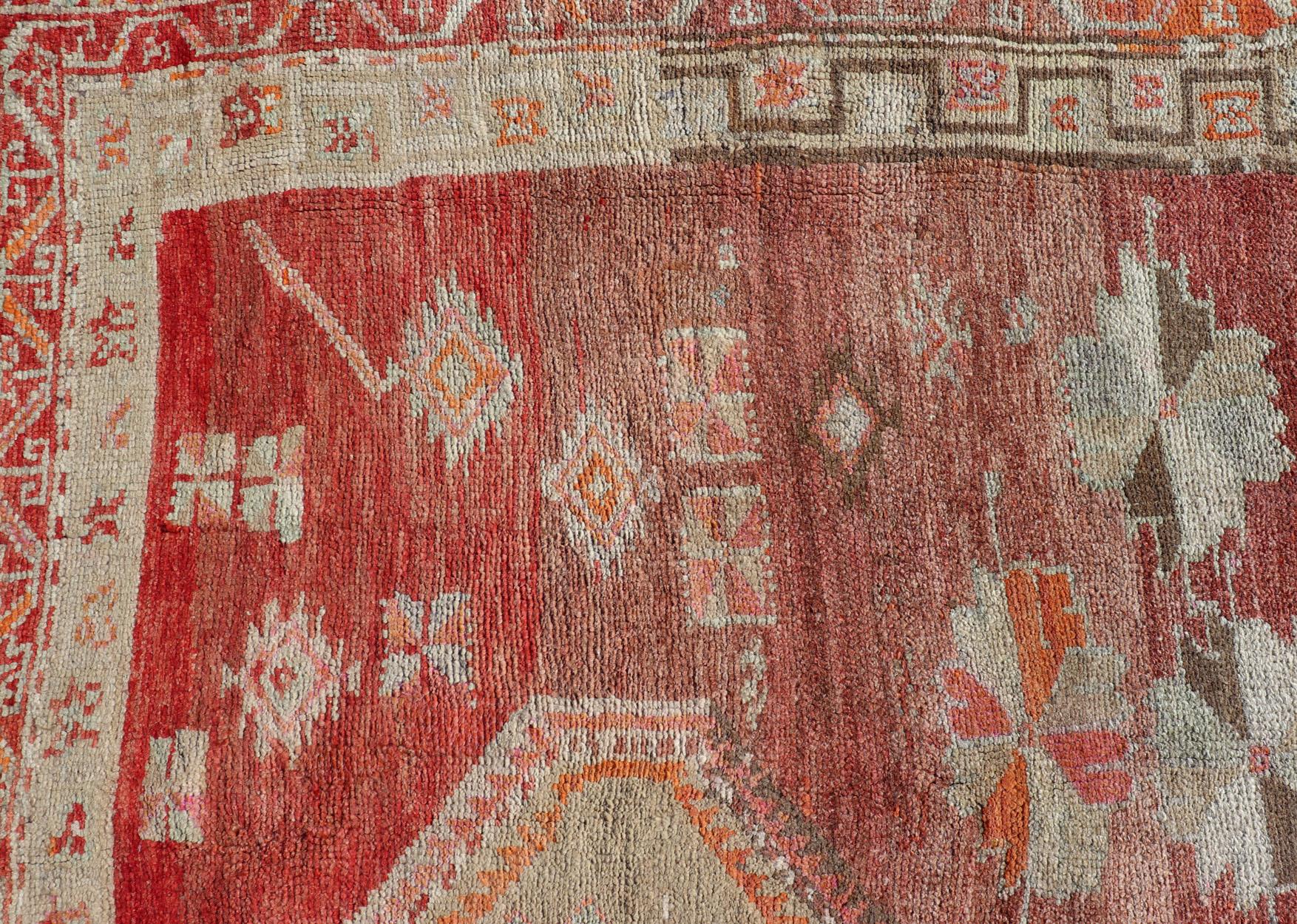 Long Rug, Vintage Turkish Gallery Rug with Tribal Design in Variegated Red For Sale 1