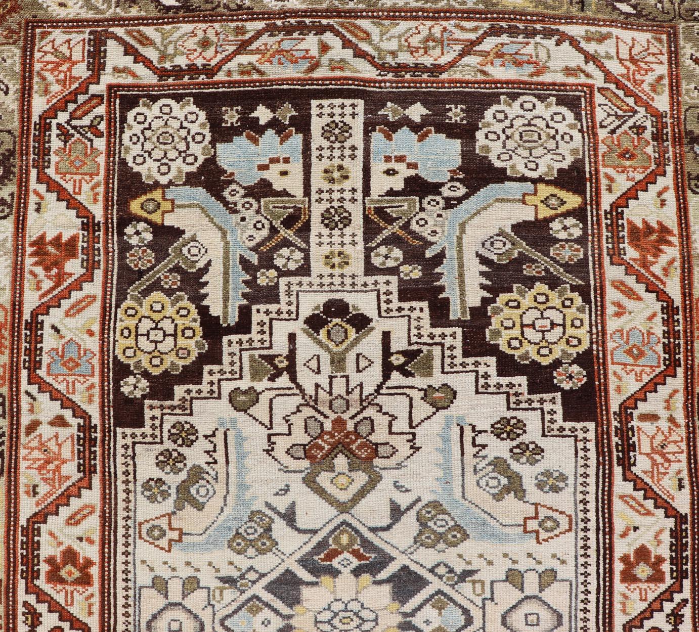 Long Runner Antique from Persia Malayer in Gray-Blue and Earthy Tones with Red For Sale 2