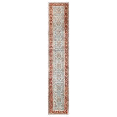 Long Runner in Blue and Red Antique Persian Malayer with All-Over Floral Design