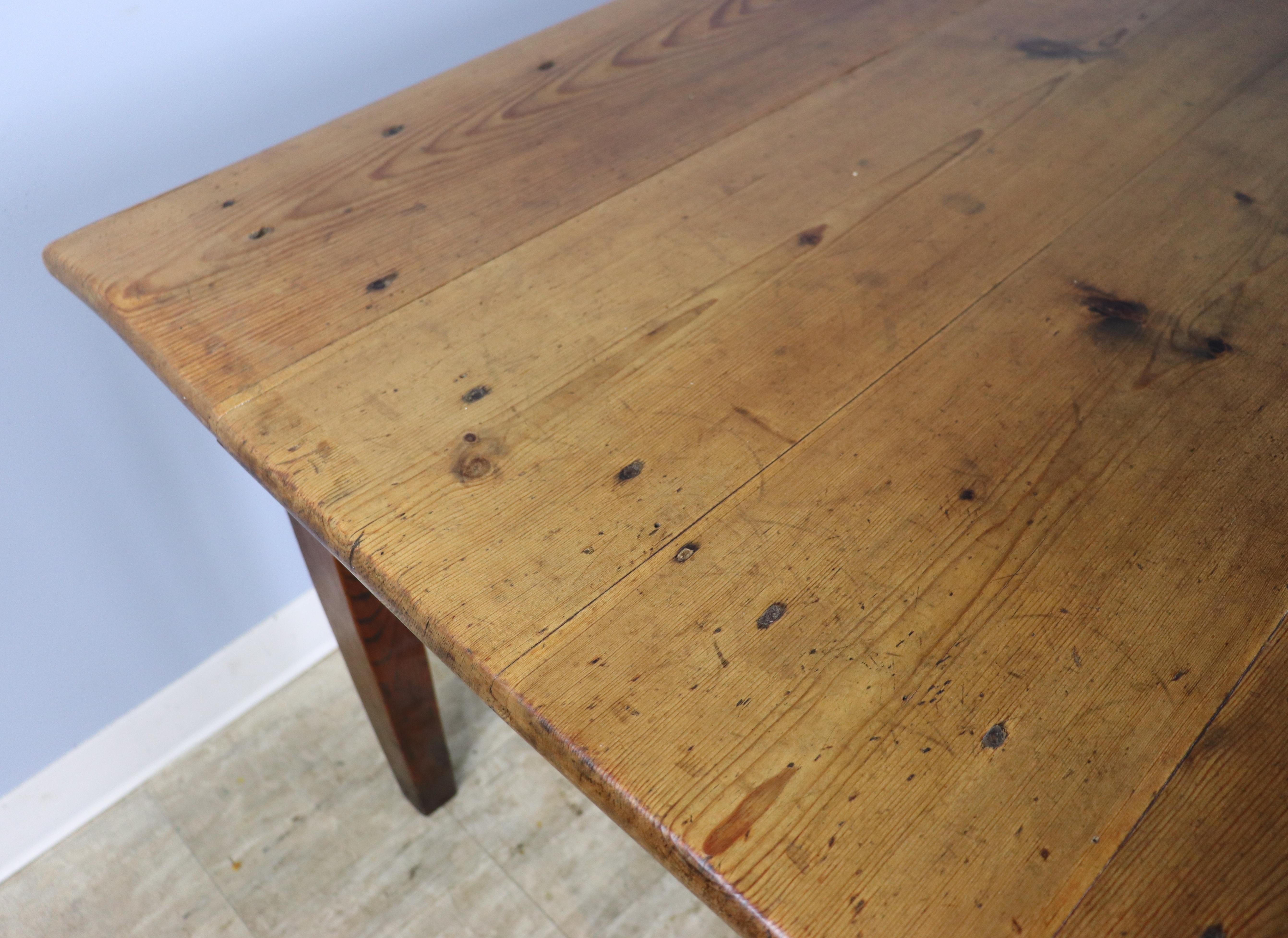 Long Rustic Antique Pine Farm Table For Sale 6