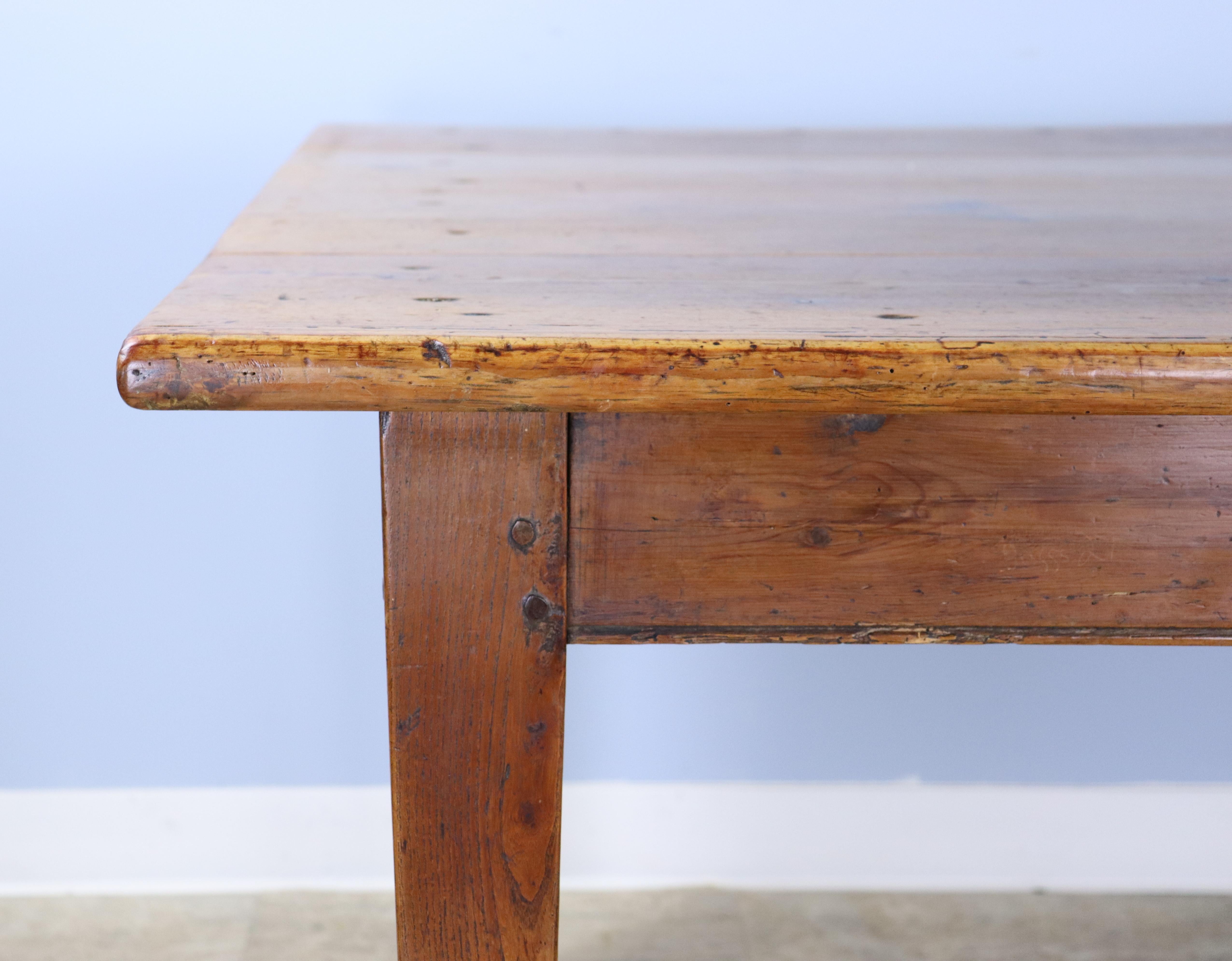 Long Rustic Antique Pine Farm Table For Sale 7